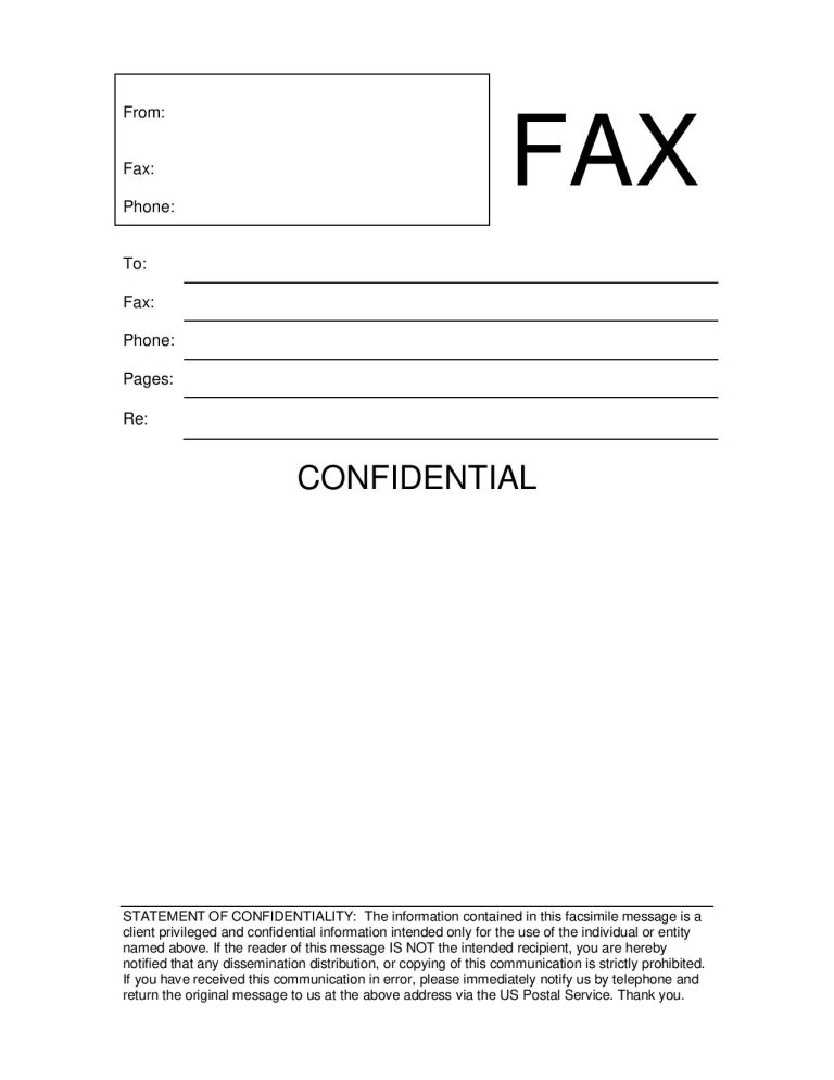 Confidential Fax Cover Sheet PDF, Word (Confidentiality)