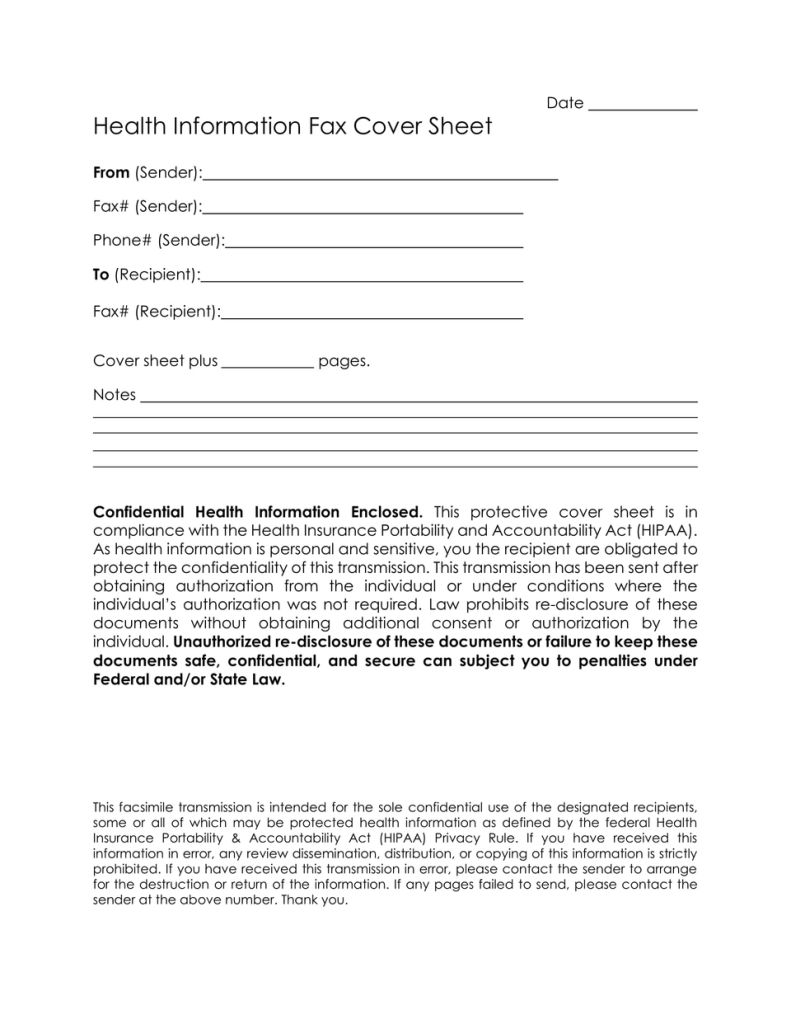 HIPAA Fax Cover Sheet Confidentiality Statement